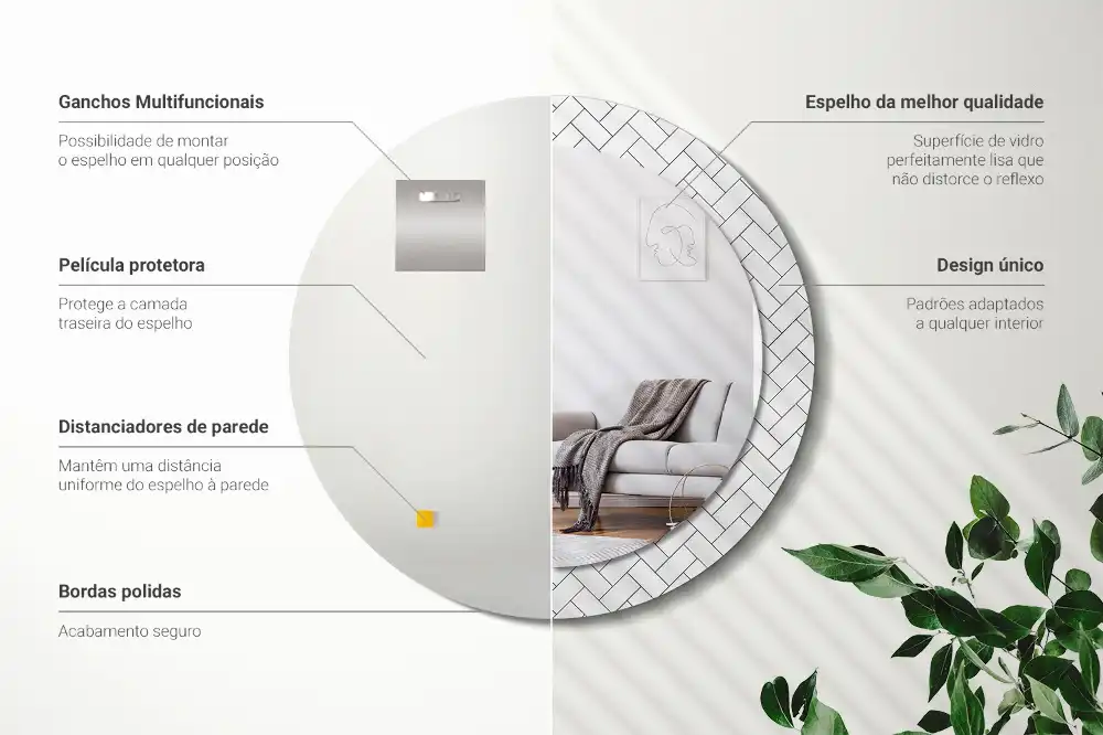 Okrúhle zrkadlo s potlačeným rámom Rybia kosť