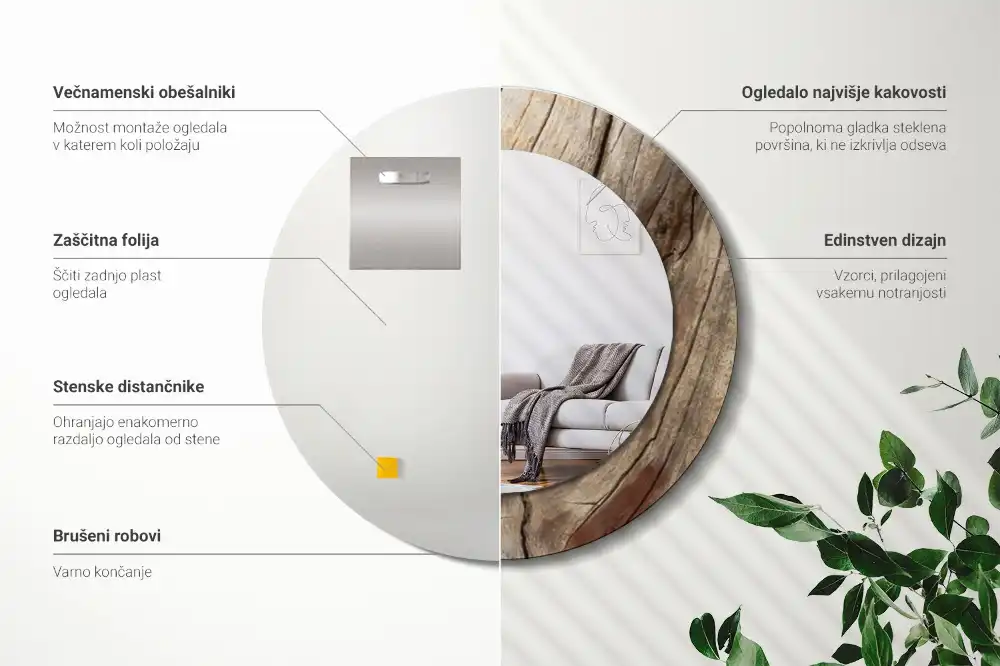 Okrúhle dekoračné zrkadlo na stenu Prasknuté drevo