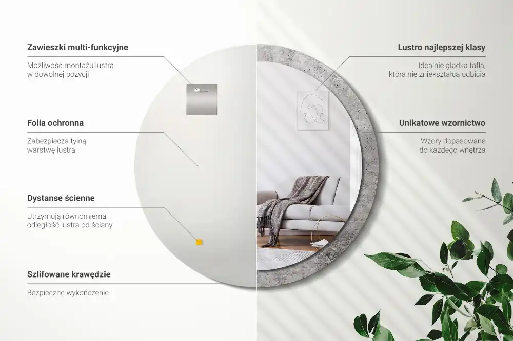 Okrúhle zrkadlo rám s potlačou Sivý betón