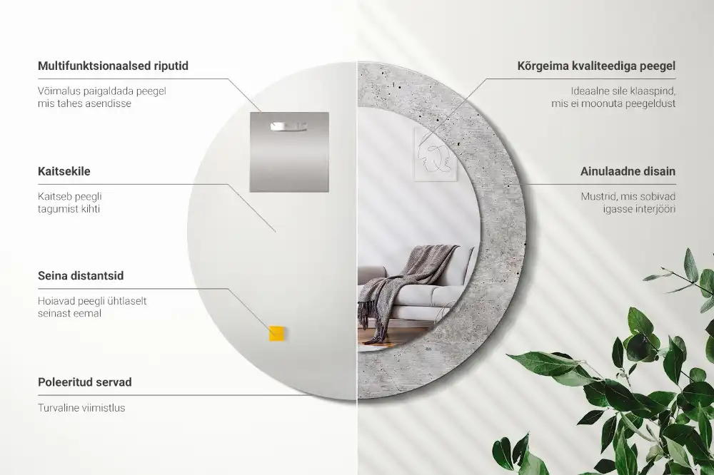 Okrúhle zrkadlo rám s potlačou Sivý betón