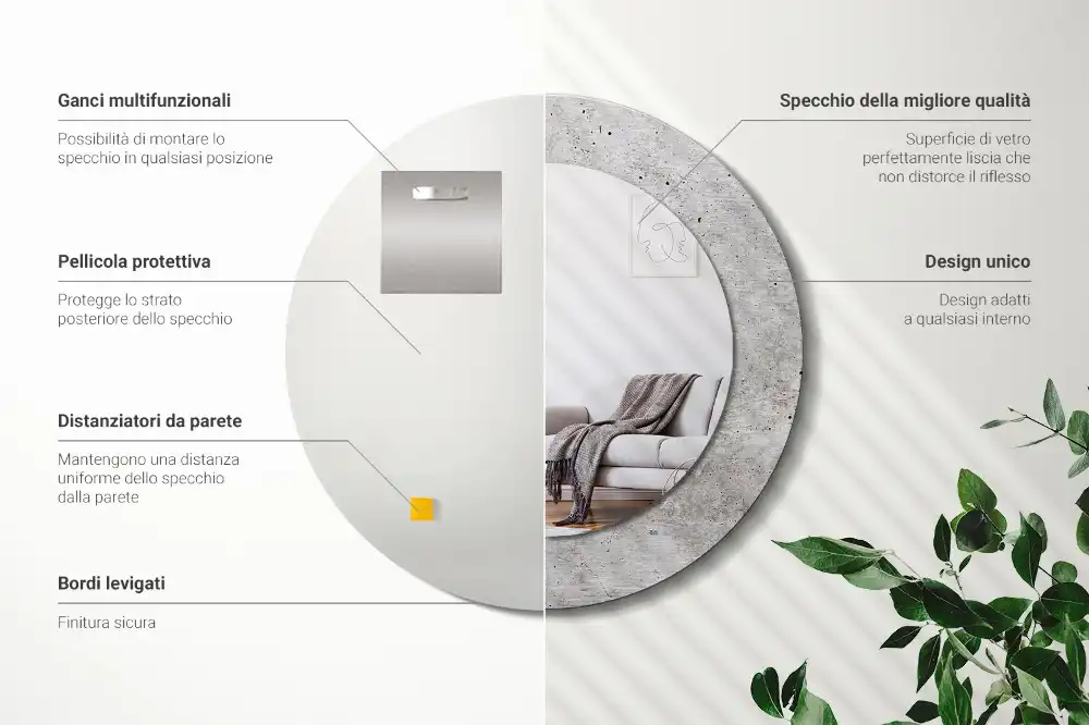 Okrúhle zrkadlo rám s potlačou Sivý betón