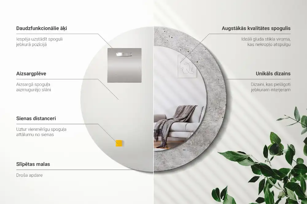 Okrúhle zrkadlo rám s potlačou Sivý betón