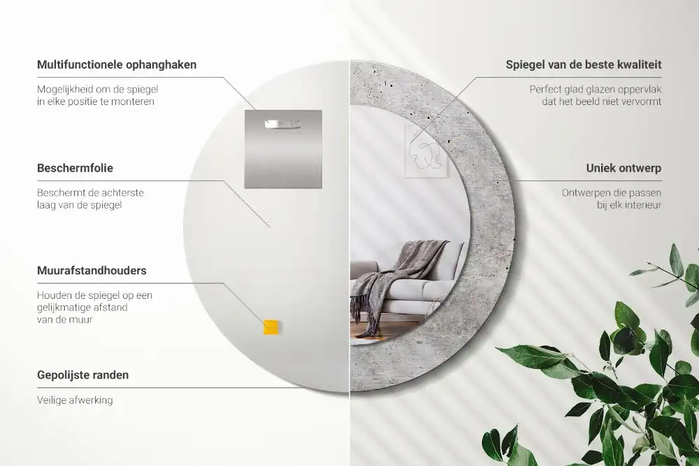 Okrúhle zrkadlo rám s potlačou Sivý betón