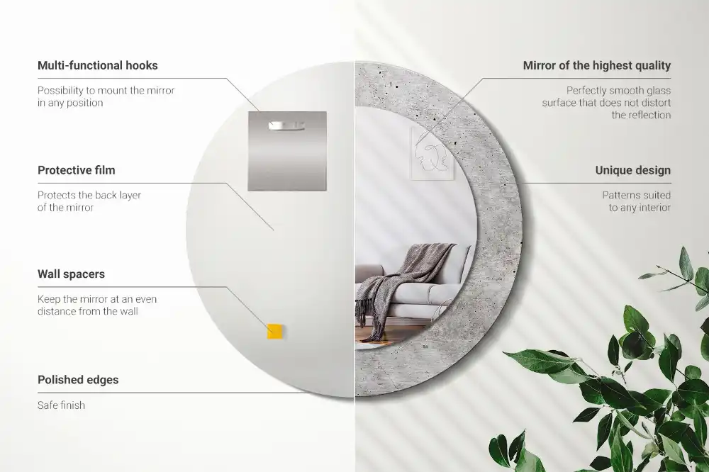 Okrúhle zrkadlo rám s potlačou Sivý betón