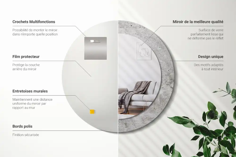 Okrúhle zrkadlo rám s potlačou Sivý betón