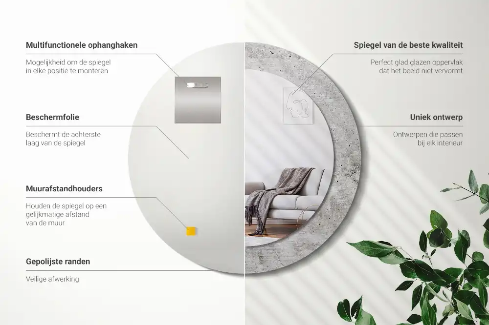 Okrúhle zrkadlo rám s potlačou Sivý betón