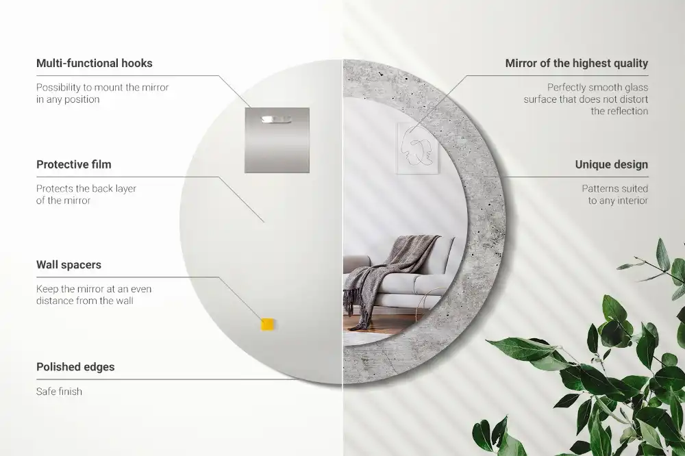 Okrúhle zrkadlo rám s potlačou Sivý betón