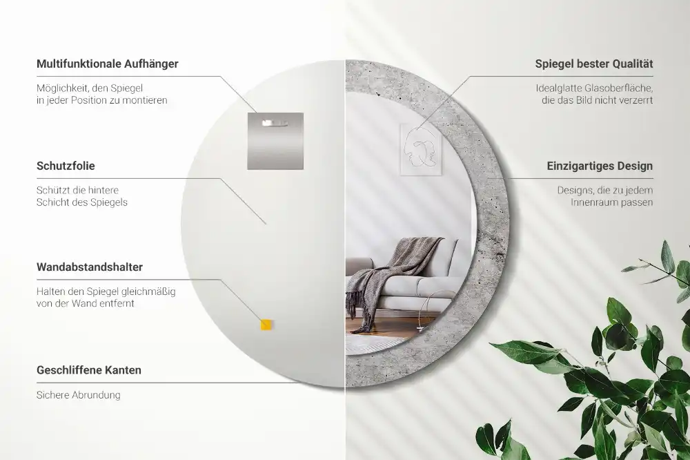 Okrúhle zrkadlo rám s potlačou Sivý betón