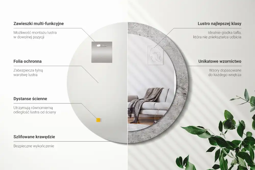 Okrúhle zrkadlo rám s potlačou Sivý betón