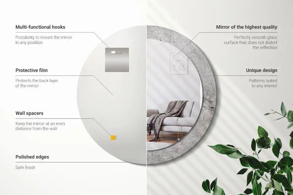 Okrúhle zrkadlo rám s potlačou Sivý betón