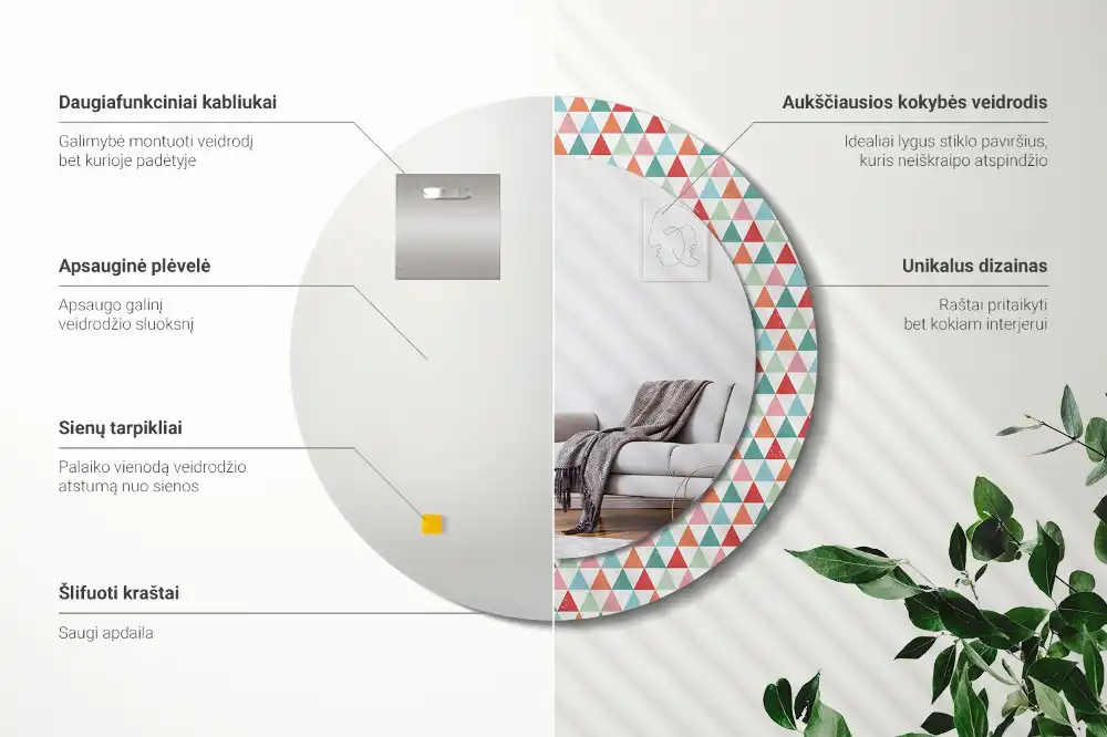Okrúhle dekoračné zrkadlo na stenu Geometrický vzor