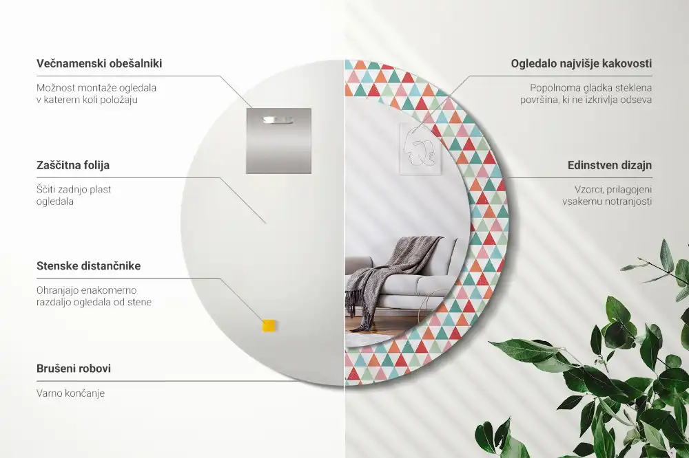 Okrúhle dekoračné zrkadlo na stenu Geometrický vzor