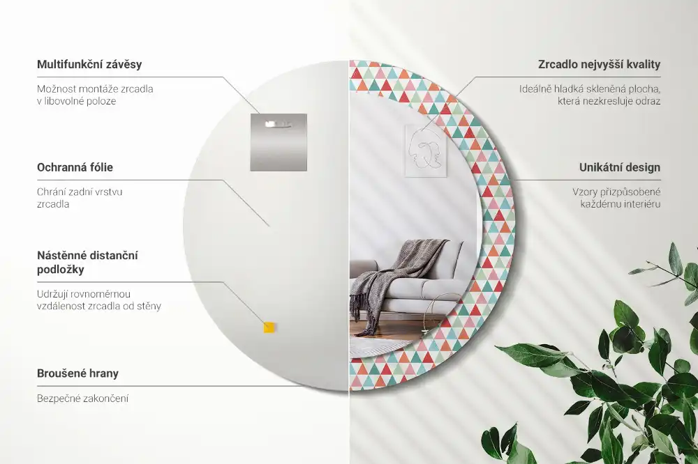 Okrúhle dekoračné zrkadlo na stenu Geometrický vzor