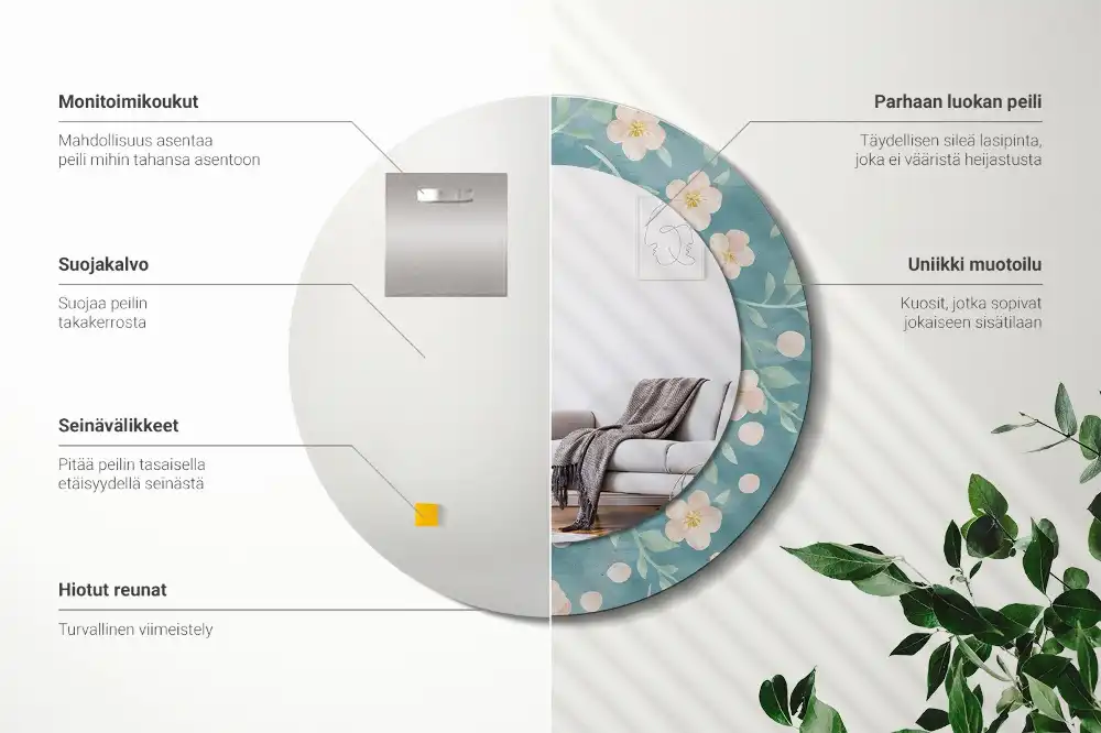 Okrúhle zrkadlo rám s potlačou Kvetinový vzor