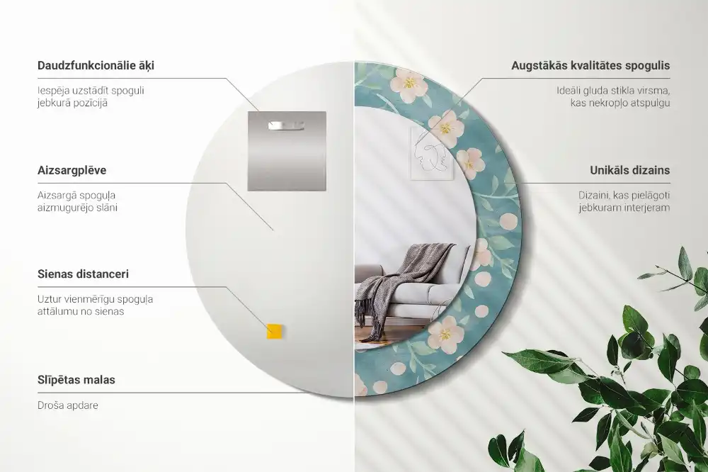 Okrúhle zrkadlo rám s potlačou Kvetinový vzor