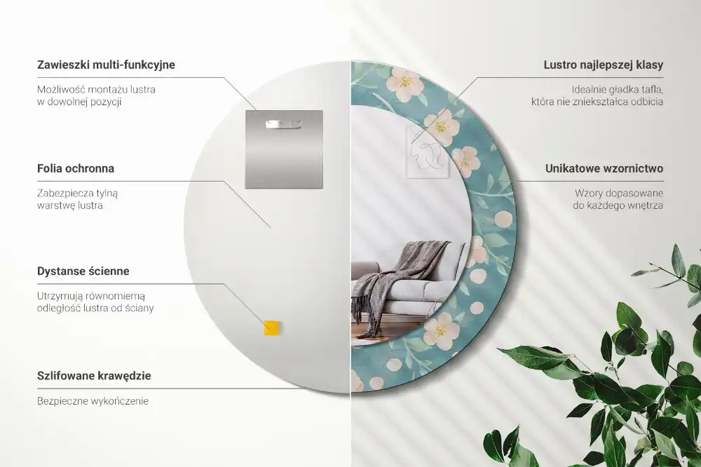 Okrúhle zrkadlo rám s potlačou Kvetinový vzor