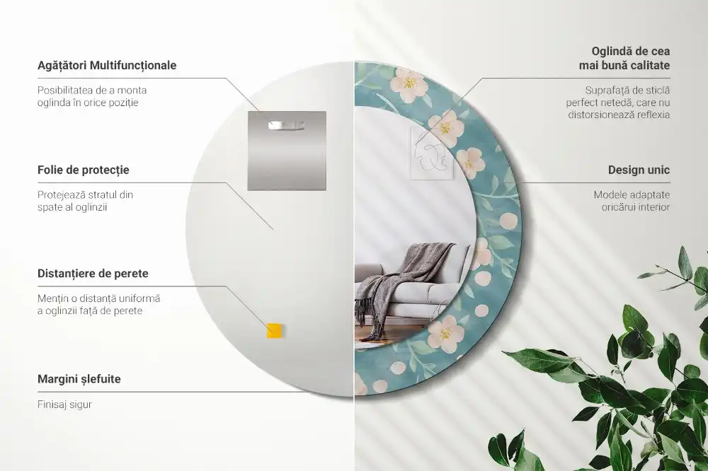 Okrúhle zrkadlo rám s potlačou Kvetinový vzor