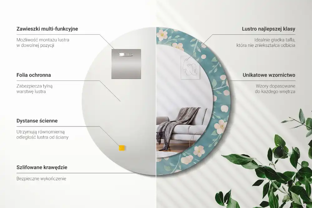 Okrúhle zrkadlo rám s potlačou Kvetinový vzor