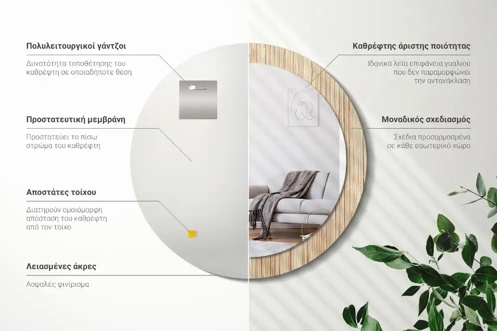 Okrúhle zrkadlo s potlačeným rámom Bambusová slama