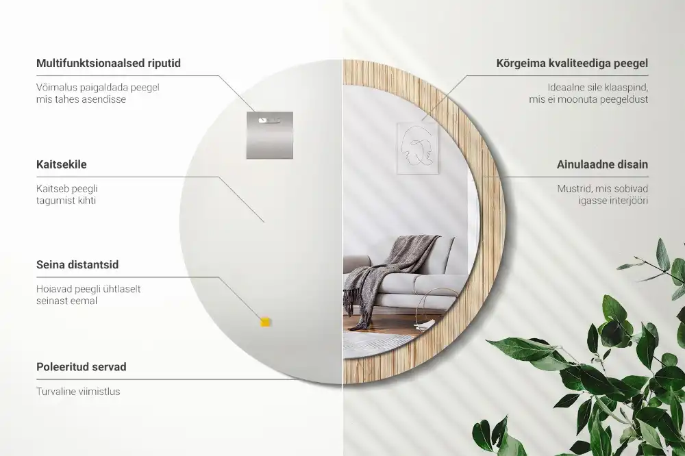 Okrúhle zrkadlo s potlačeným rámom Bambusová slama