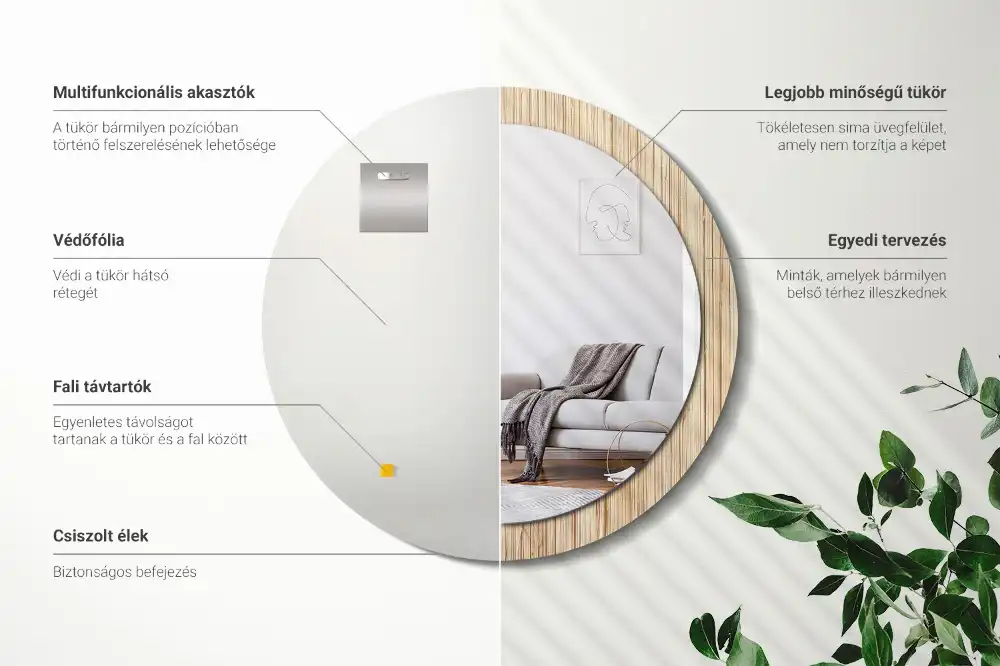 Okrúhle zrkadlo s potlačeným rámom Bambusová slama