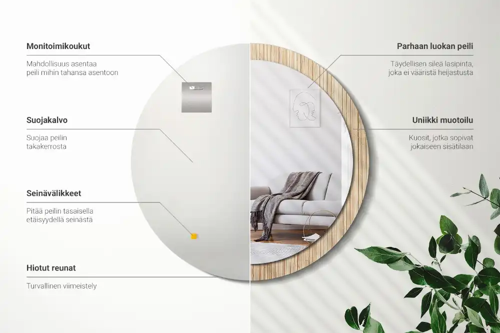 Okrúhle zrkadlo s potlačeným rámom Bambusová slama