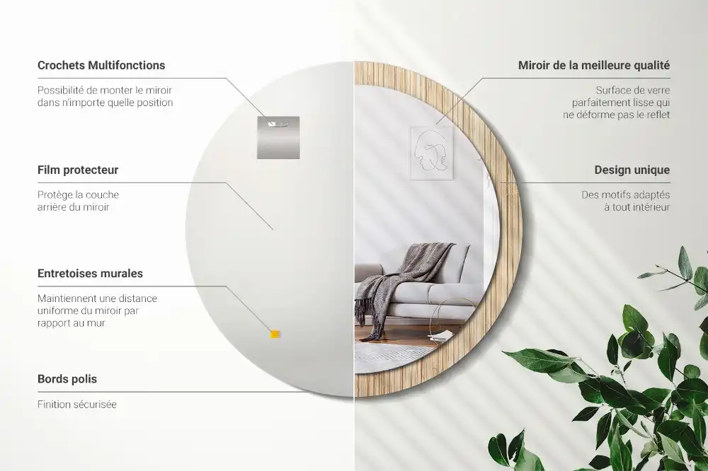 Okrúhle zrkadlo s potlačeným rámom Bambusová slama