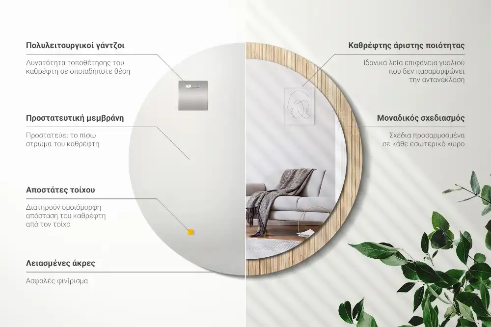 Okrúhle zrkadlo s potlačeným rámom Bambusová slama