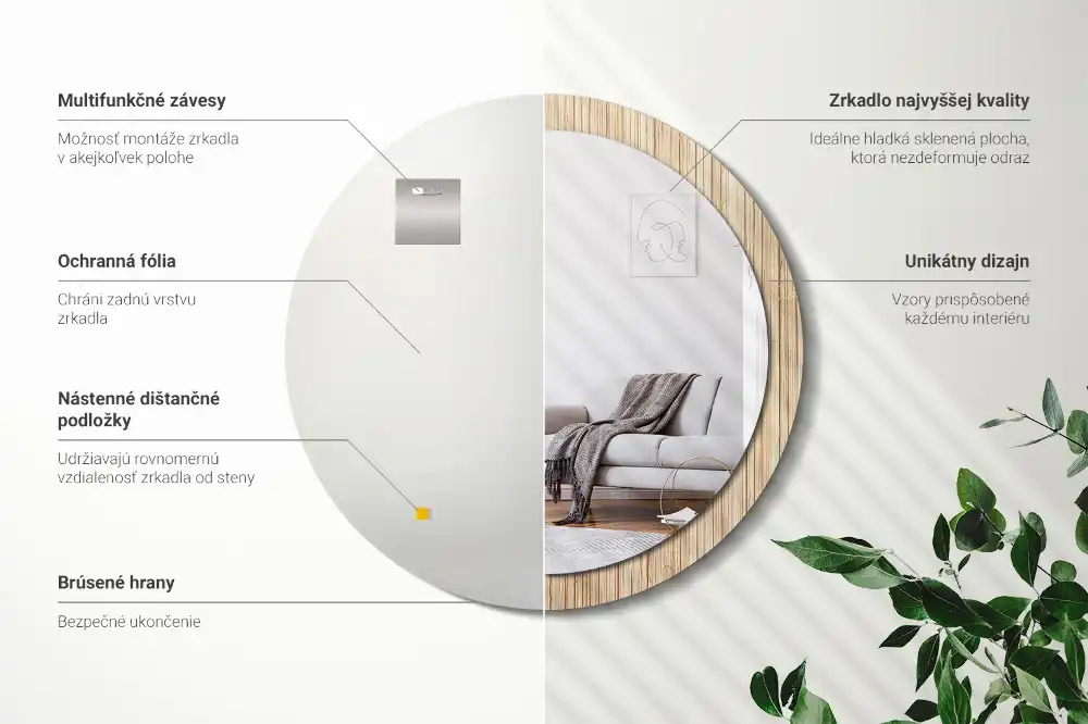 Okrúhle zrkadlo s potlačeným rámom Bambusová slama