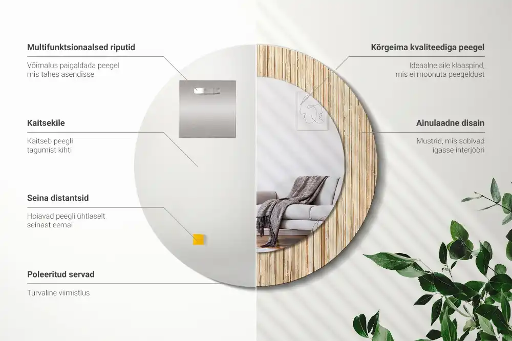 Okrúhle zrkadlo s potlačeným rámom Bambusová slama