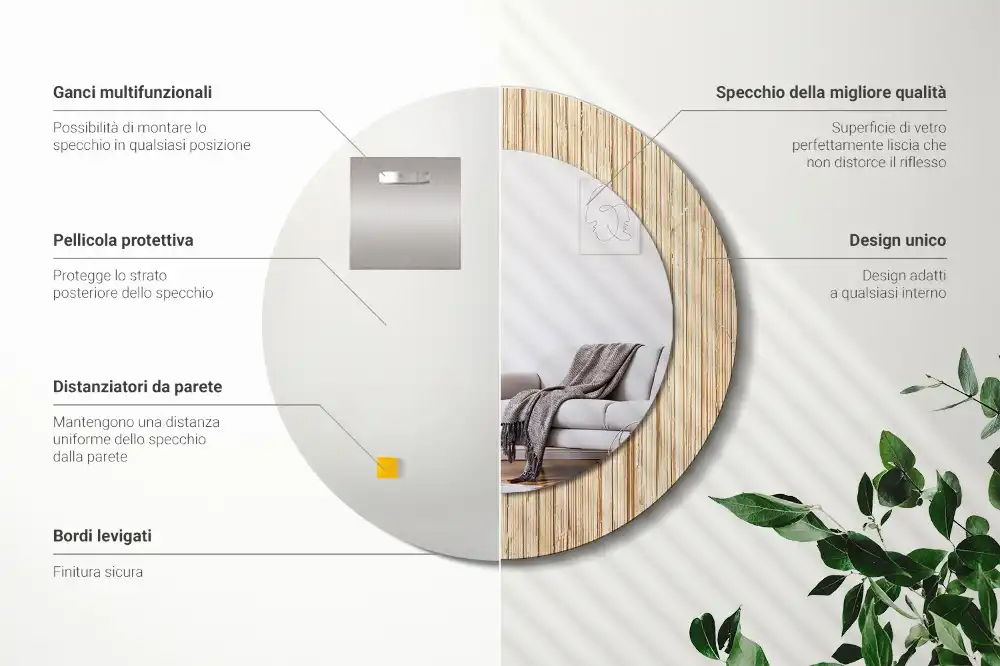 Okrúhle zrkadlo s potlačeným rámom Bambusová slama