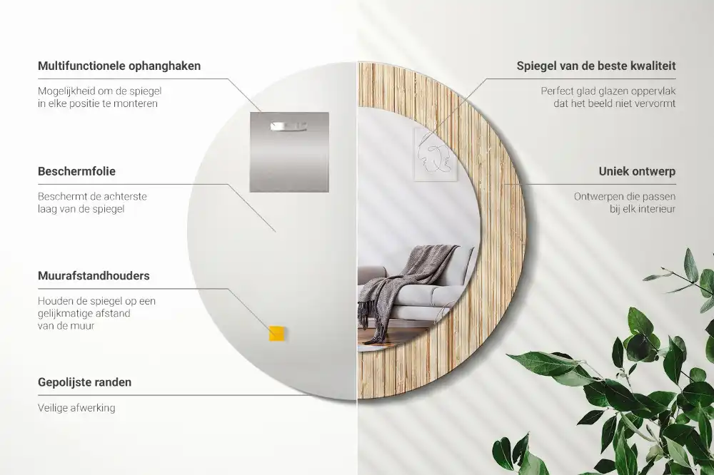 Okrúhle zrkadlo s potlačeným rámom Bambusová slama