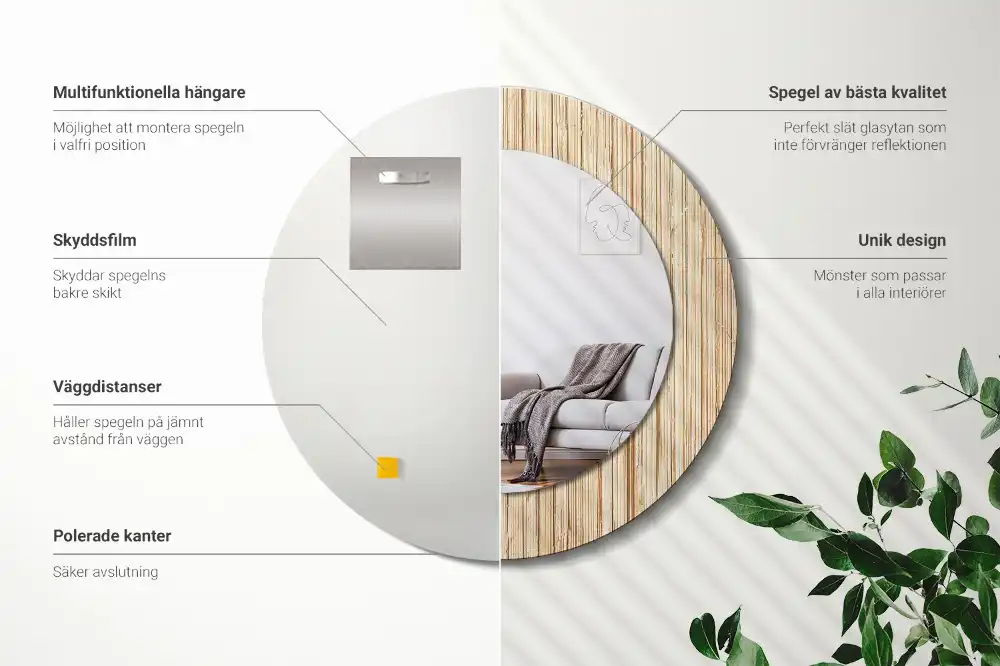 Okrúhle zrkadlo s potlačeným rámom Bambusová slama