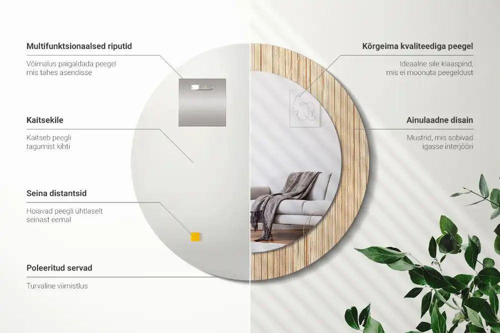 Okrúhle zrkadlo s potlačeným rámom Bambusová slama