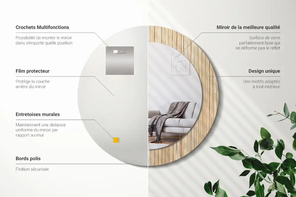 Okrúhle zrkadlo s potlačeným rámom Bambusová slama