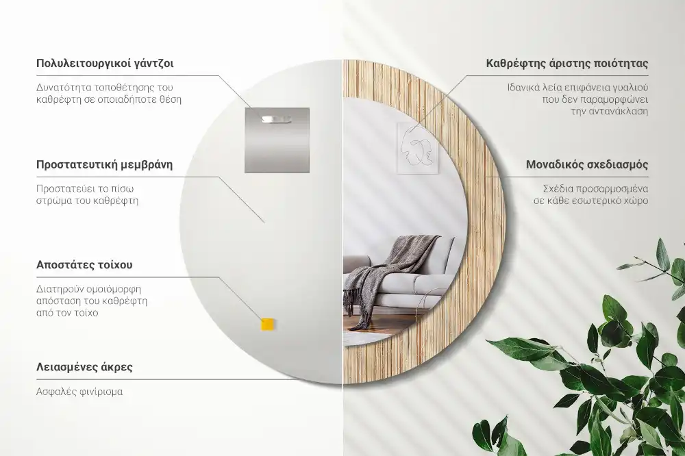 Okrúhle zrkadlo s potlačeným rámom Bambusová slama