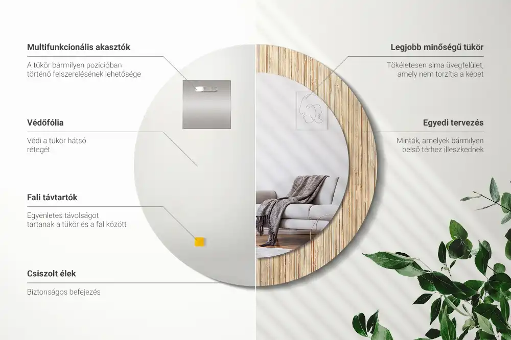 Okrúhle zrkadlo s potlačeným rámom Bambusová slama