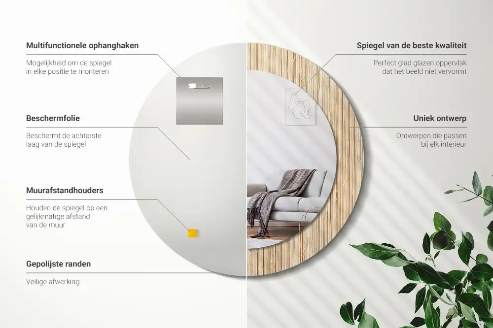 Okrúhle zrkadlo s potlačeným rámom Bambusová slama