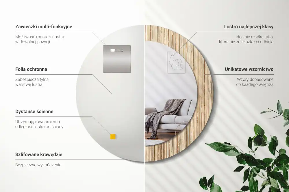 Okrúhle zrkadlo s potlačeným rámom Bambusová slama