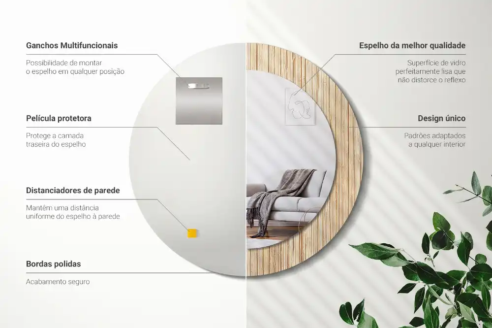 Okrúhle zrkadlo s potlačeným rámom Bambusová slama