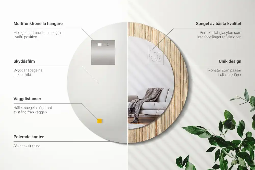 Okrúhle zrkadlo s potlačeným rámom Bambusová slama