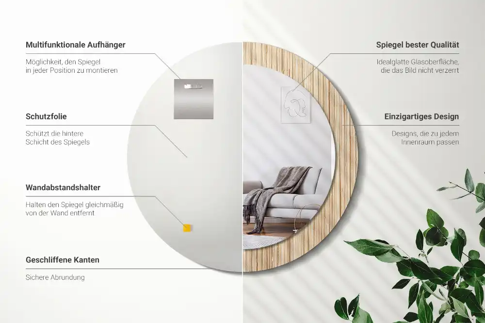 Okrúhle zrkadlo s potlačeným rámom Bambusová slama