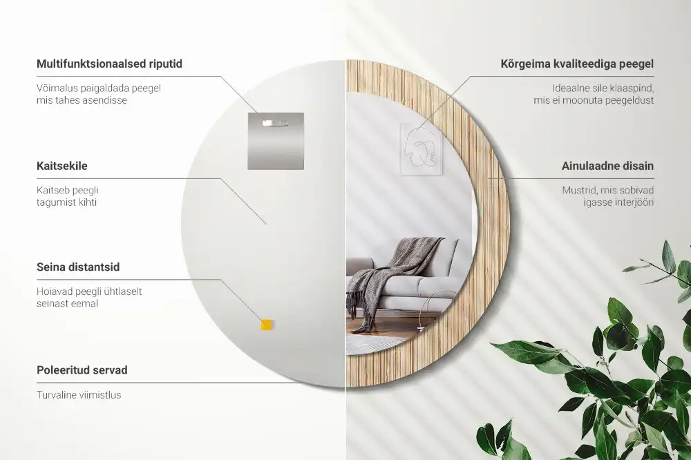 Okrúhle zrkadlo s potlačeným rámom Bambusová slama