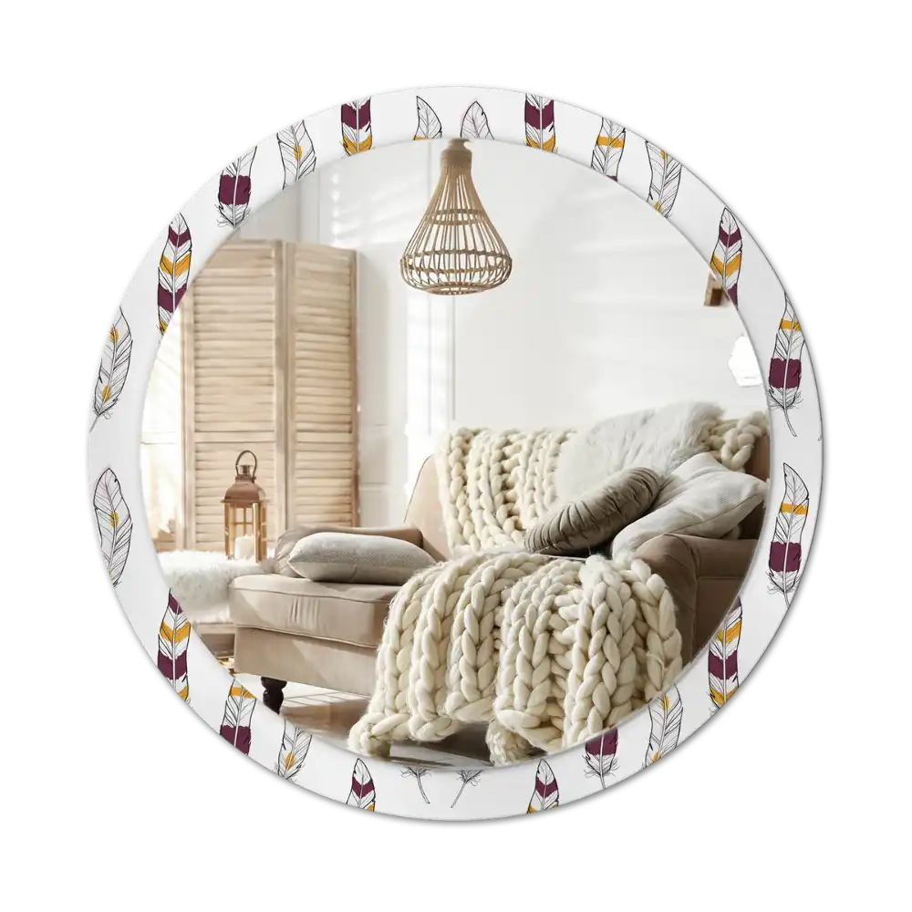 Okrúhle zrkadlo s potlačeným rámom Perie