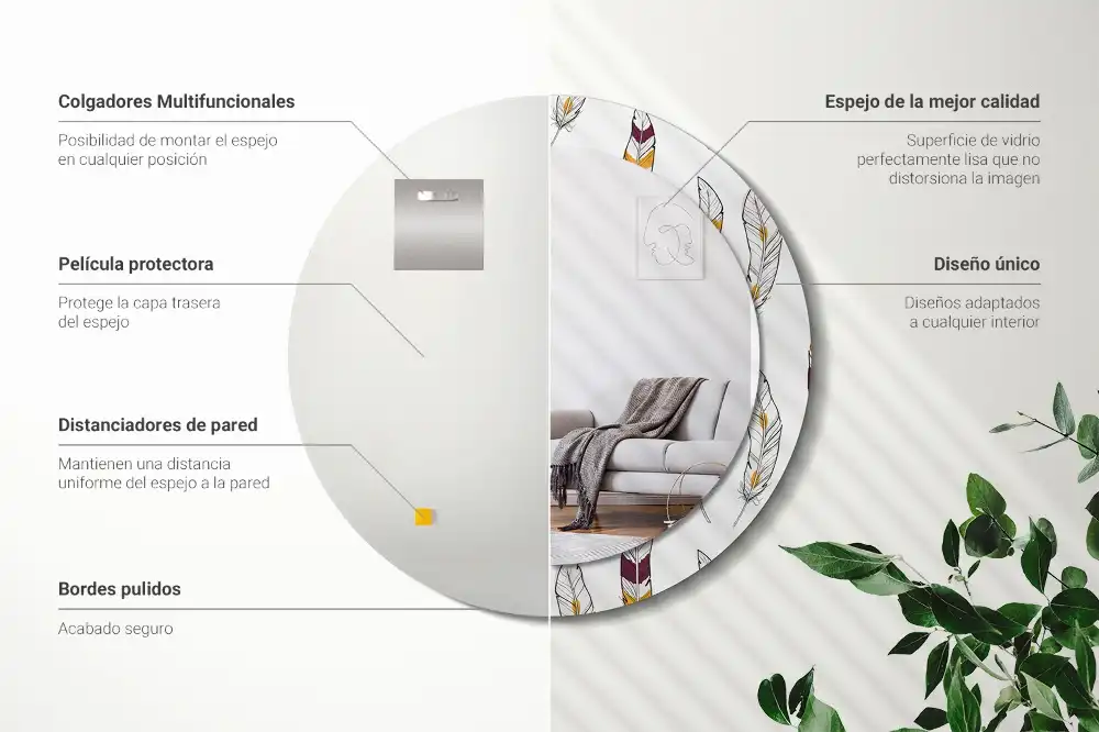 Okrúhle zrkadlo s potlačeným rámom Perie