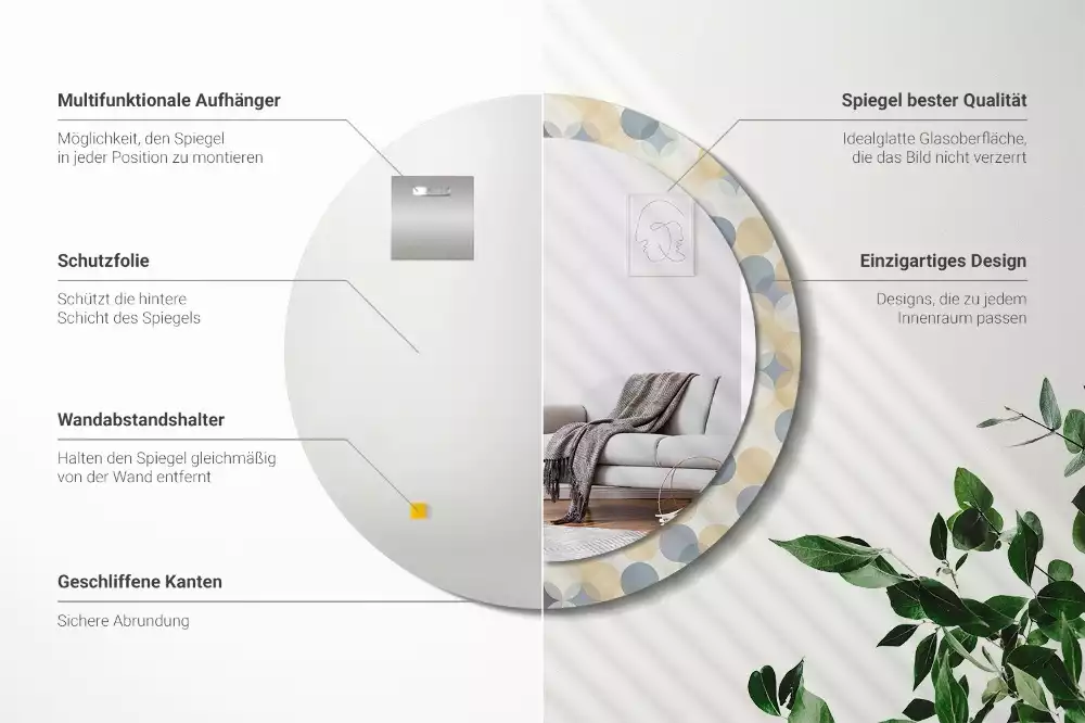 Okrúhle zrkadlo rám s potlačou Geometrické kruhy