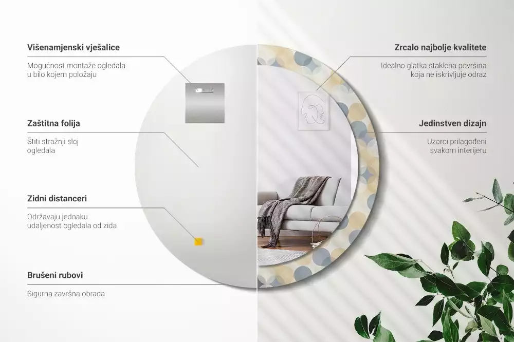 Okrúhle zrkadlo rám s potlačou Geometrické kruhy