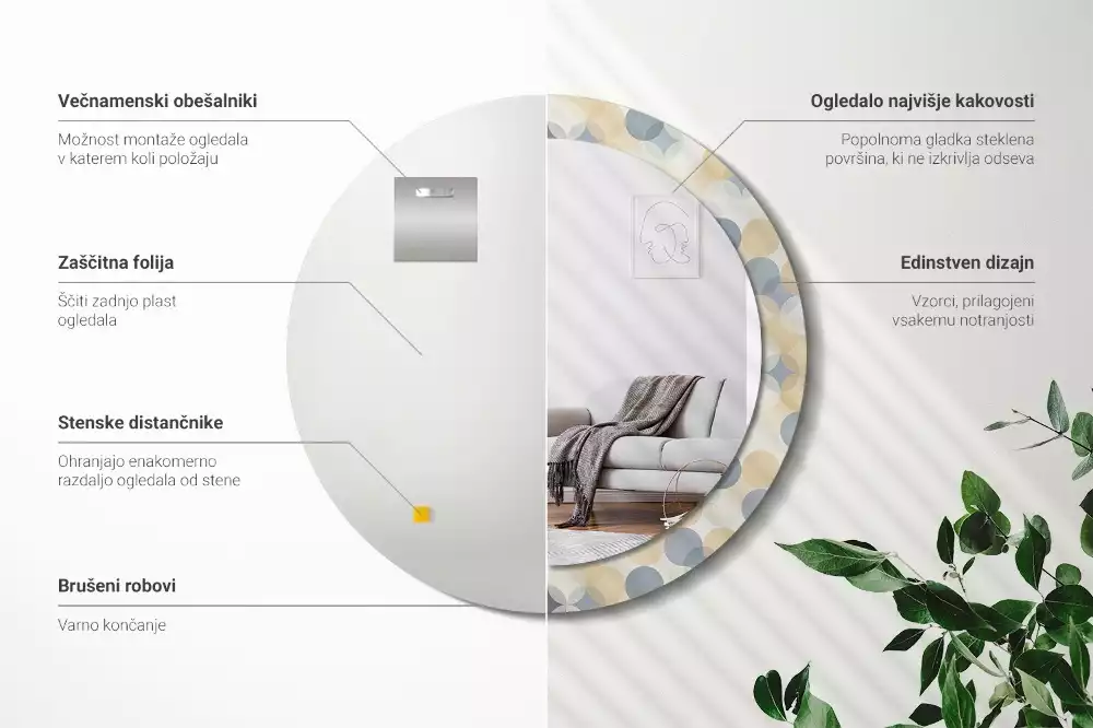 Okrúhle zrkadlo rám s potlačou Geometrické kruhy