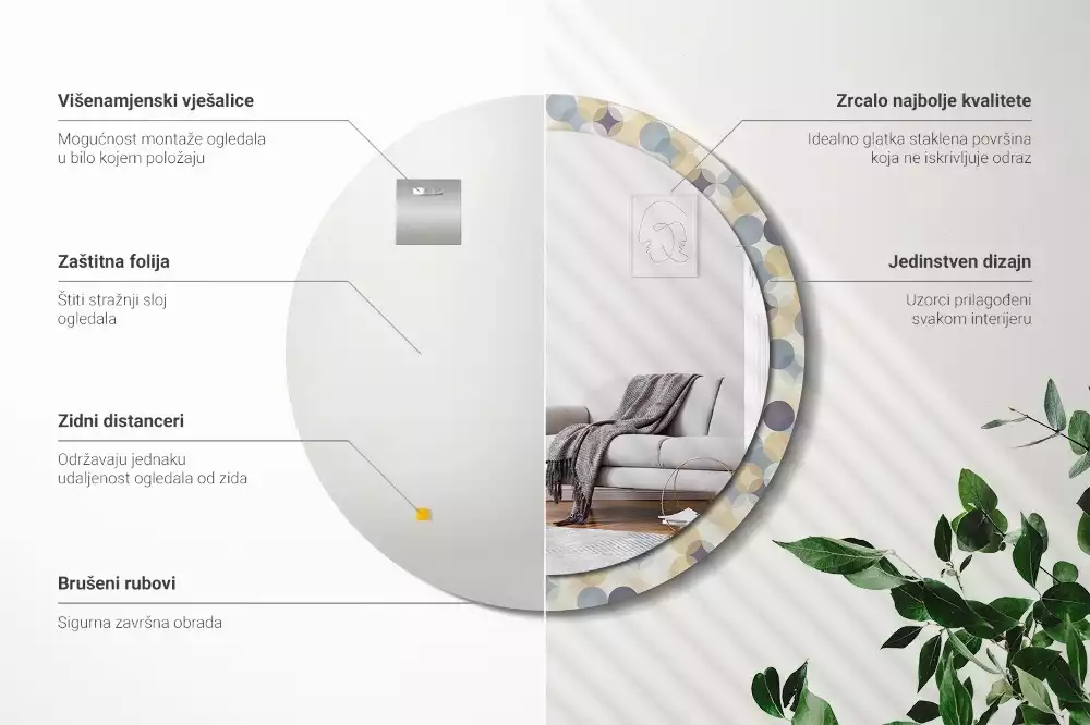 Okrúhle zrkadlo rám s potlačou Geometrické kruhy