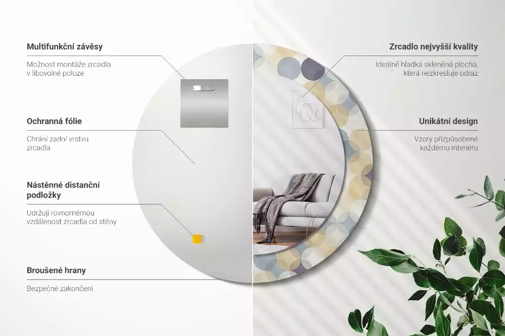 Okrúhle zrkadlo rám s potlačou Geometrické kruhy